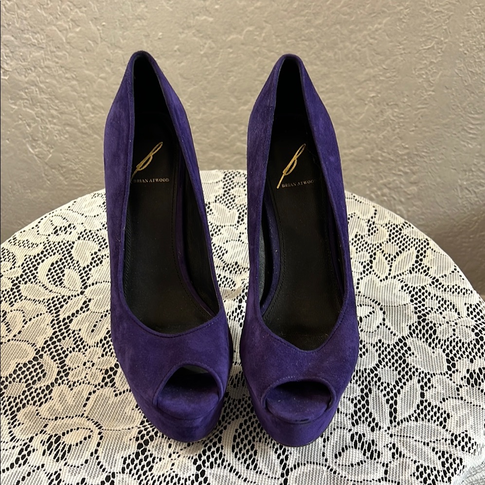 Brian Atwood Purple Peep-Toe Heels